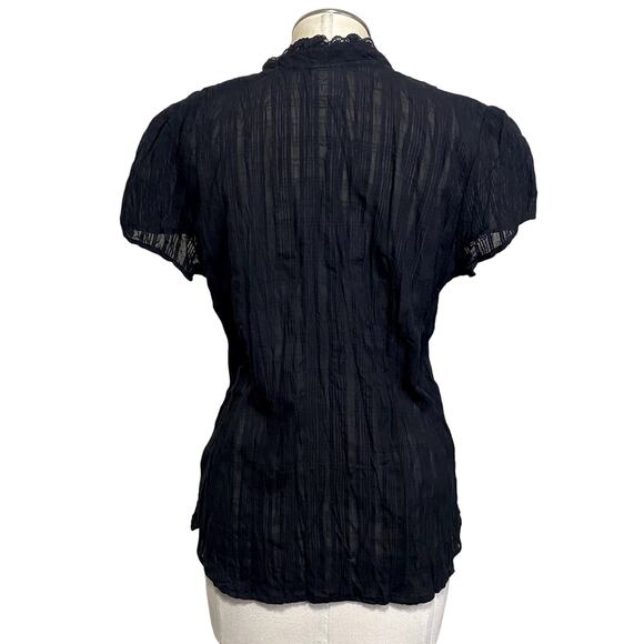 Gothic Vampire Victorian Button Down Lace Semi Sheer Blouse - Picture 9 of 12